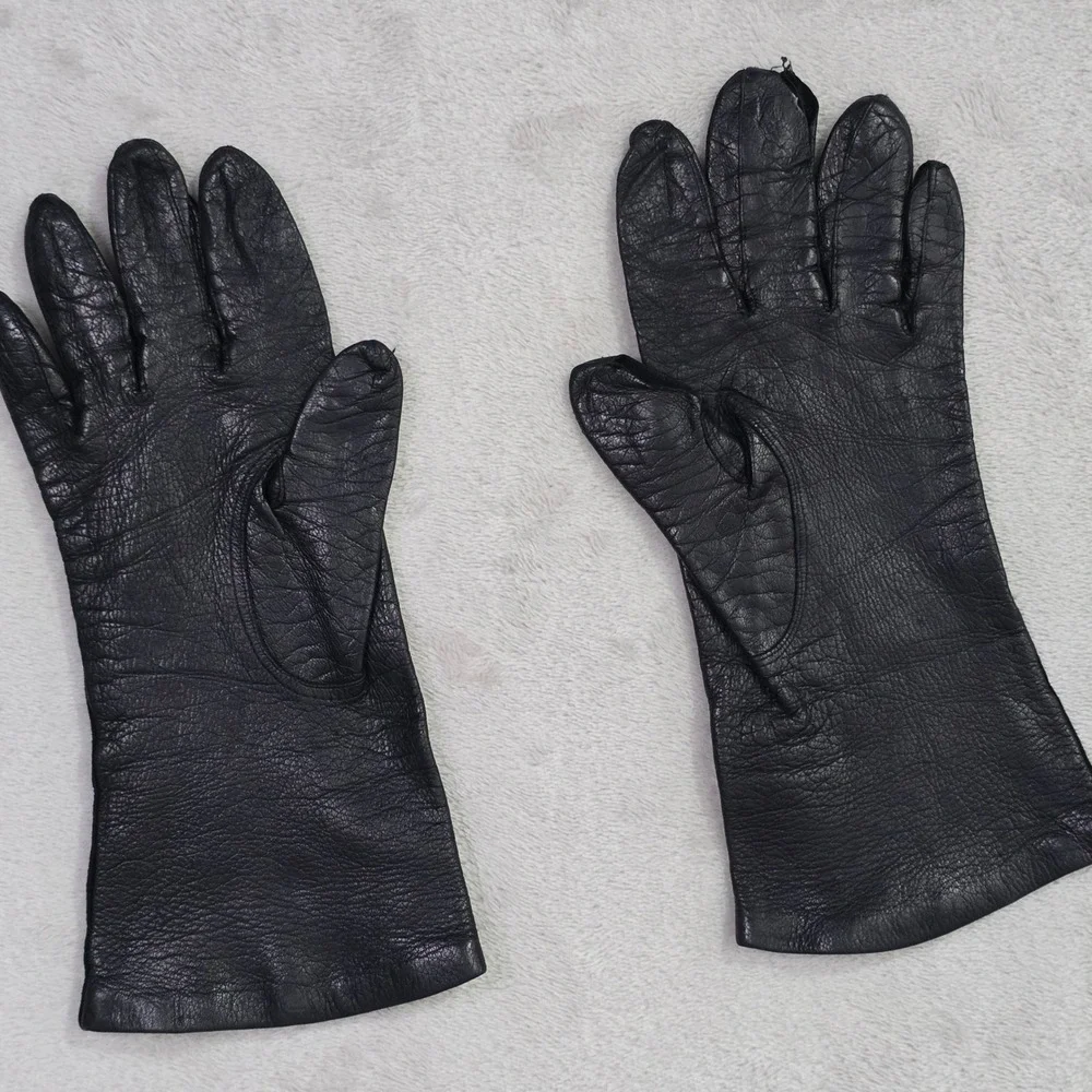 Vintage‎ Women's Black Leather Gloves Long Cuff Size 6.5 With Flaws